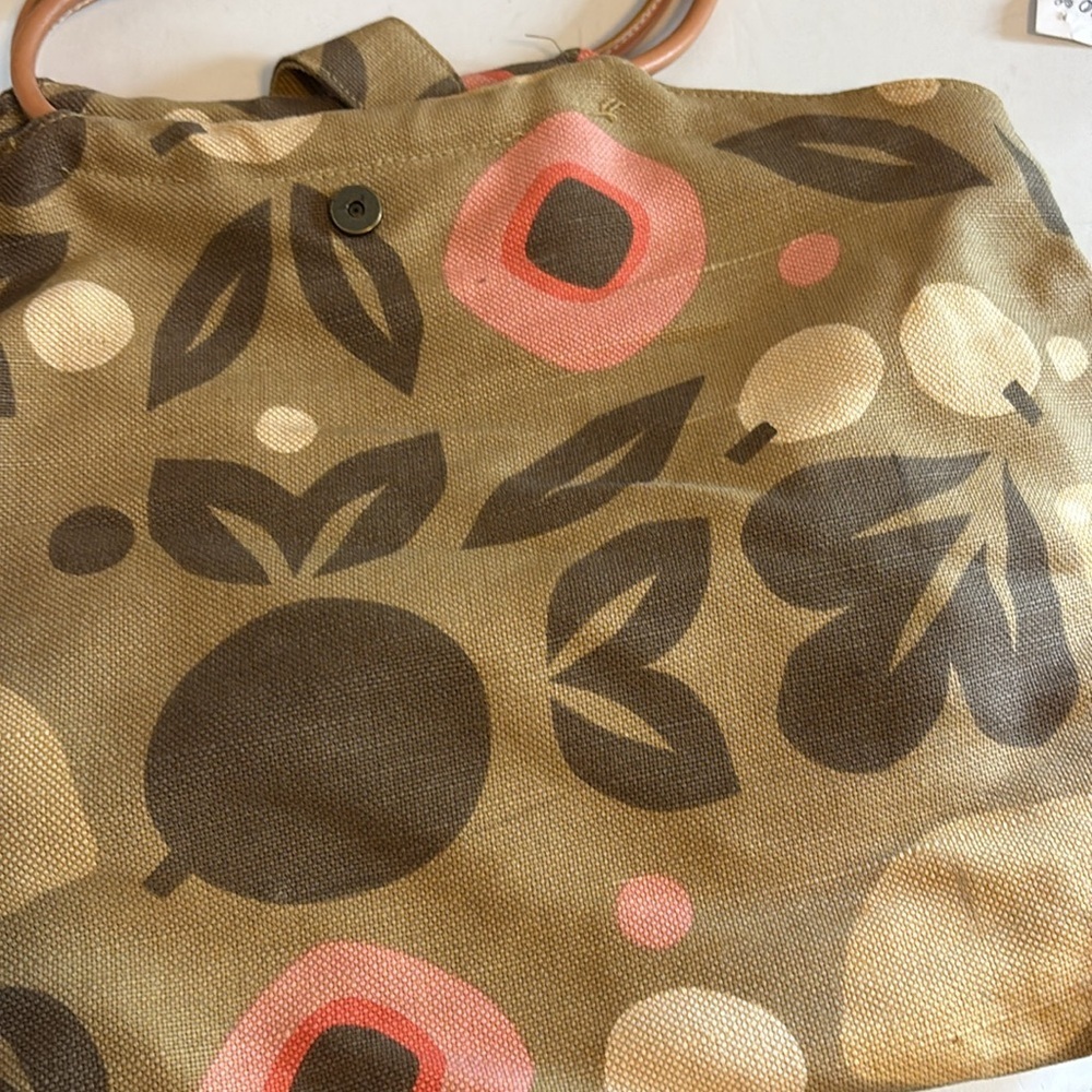 GAP PINK/PEACH/TAN/BROWN CANVAS BAG VEGAN LEATHER HANDLES ADORABLE PRELOVED - Picture 6 of 8